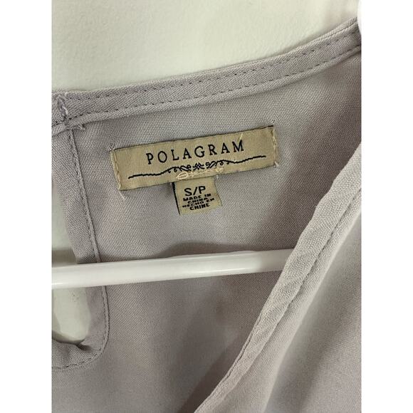 Polagram S embroidered blouse embroidery grey pink floral church work top shirt - Picture 4 of 6